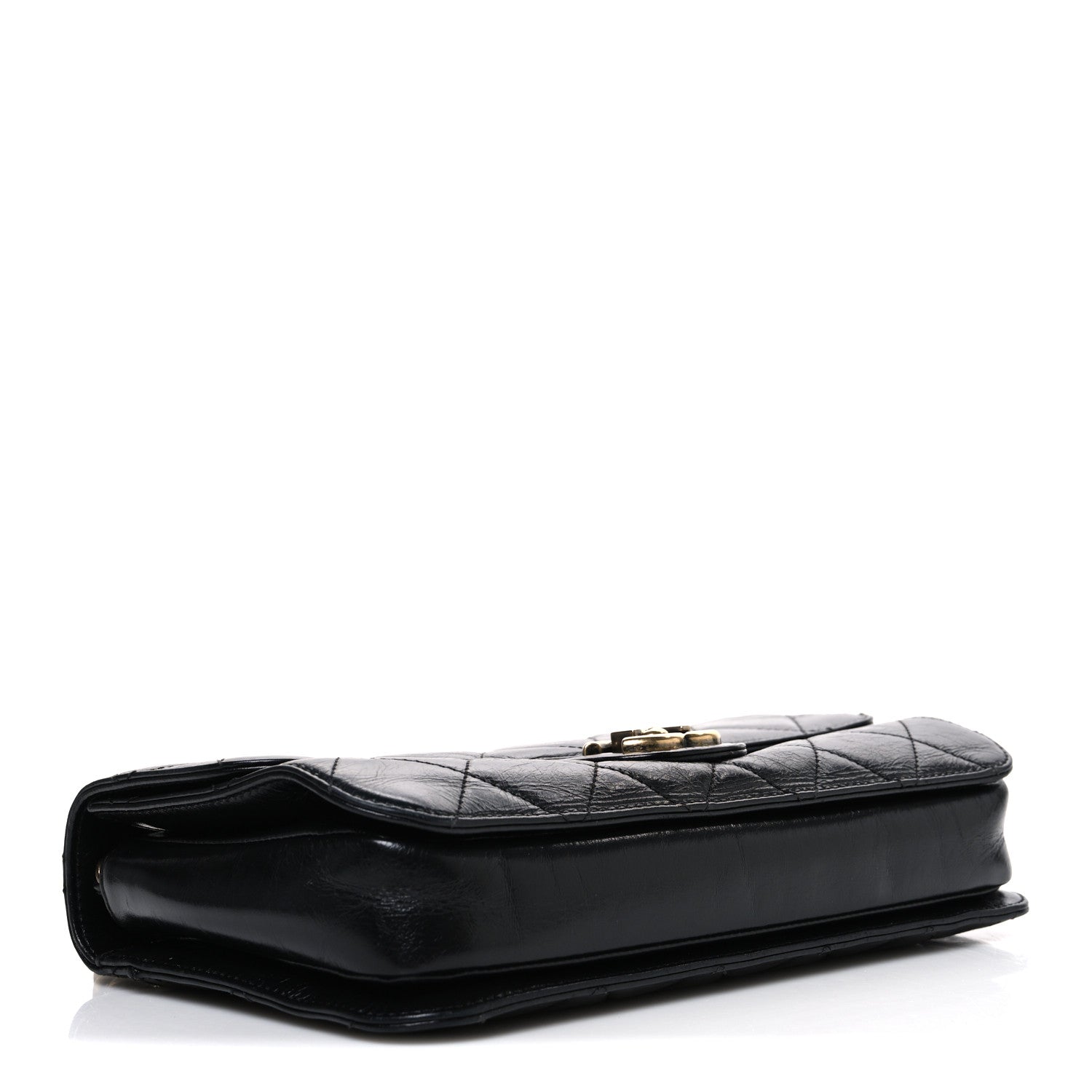 Glazed Calfskin Quilted Medium Perfect Edge Flap Black