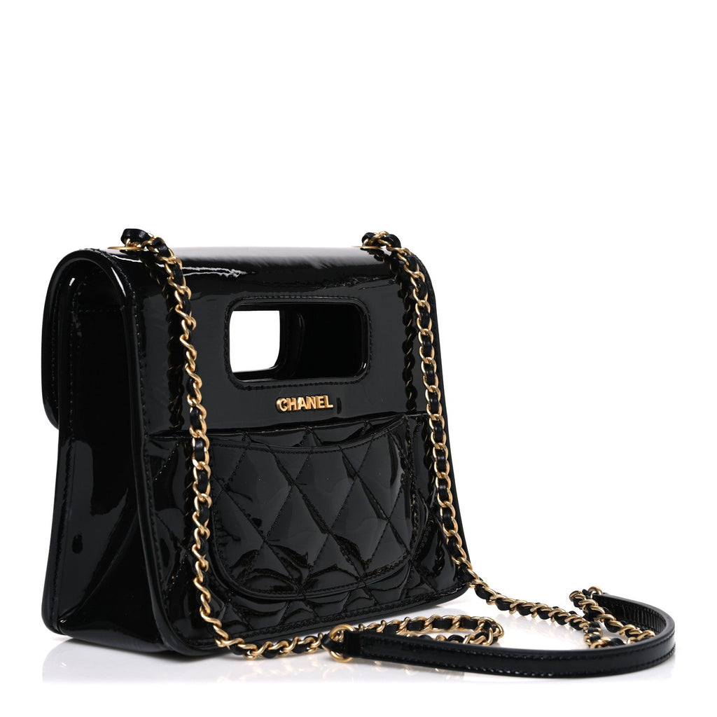 Patent Quilted Mini Graphic Catch Flap Black