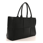 Grained Calfskin Maxi Intrecciato Medium Arco Tote Black