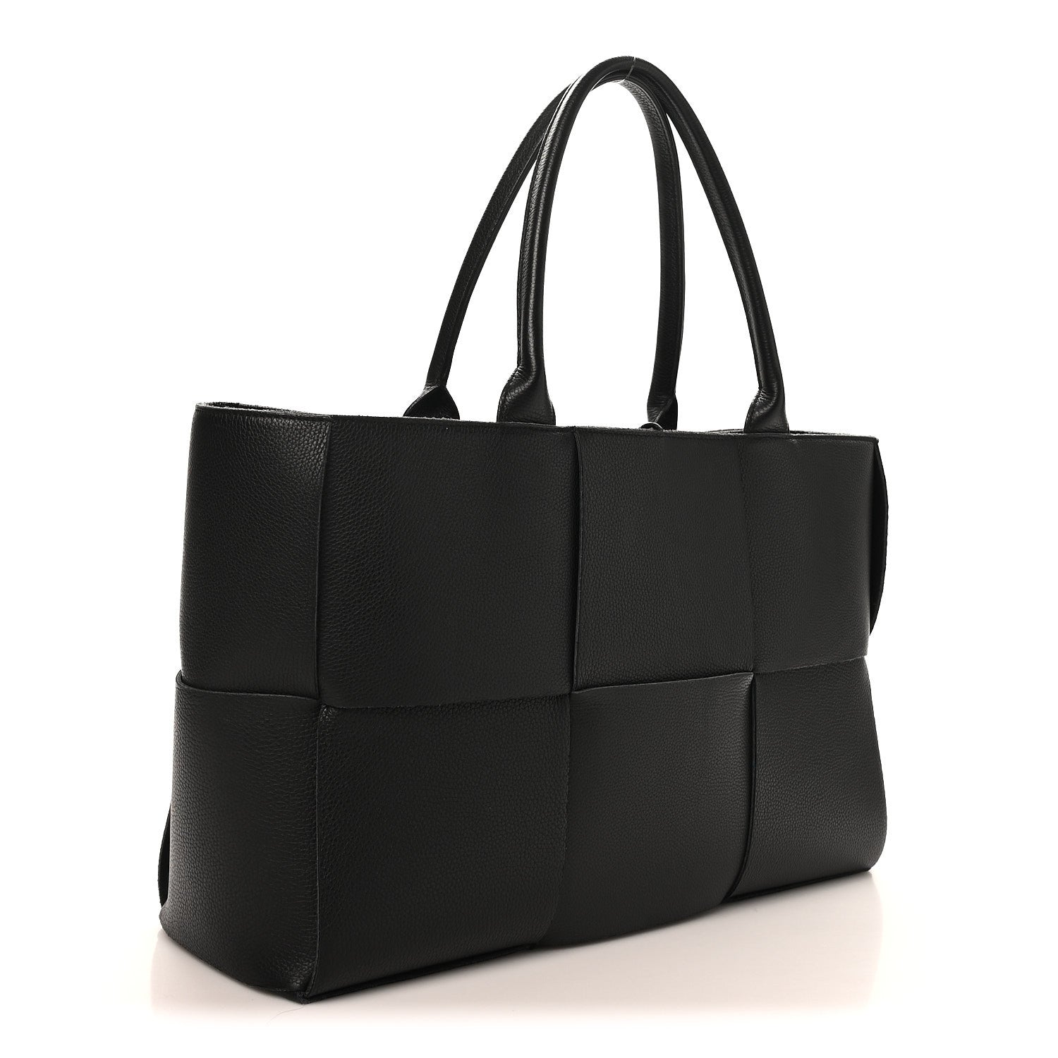 Grained Calfskin Maxi Intrecciato Medium Arco Tote Black