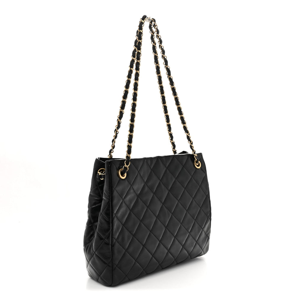 Shiny Calfskin Quilted Fancy Jewel Tote Bag Black