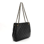 Shiny Calfskin Quilted Fancy Jewel Tote Bag Black