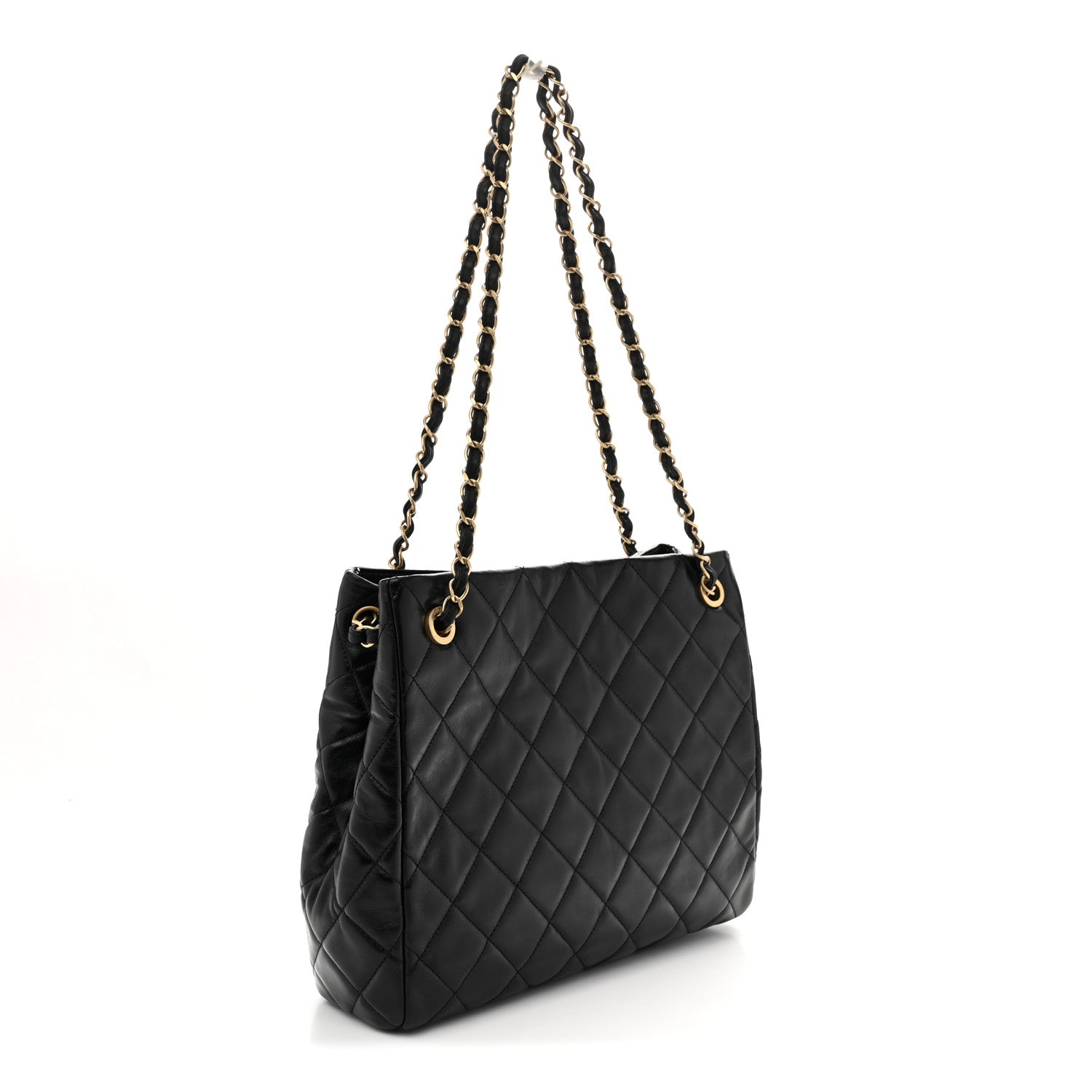 Shiny Calfskin Quilted Fancy Jewel Tote Bag Black