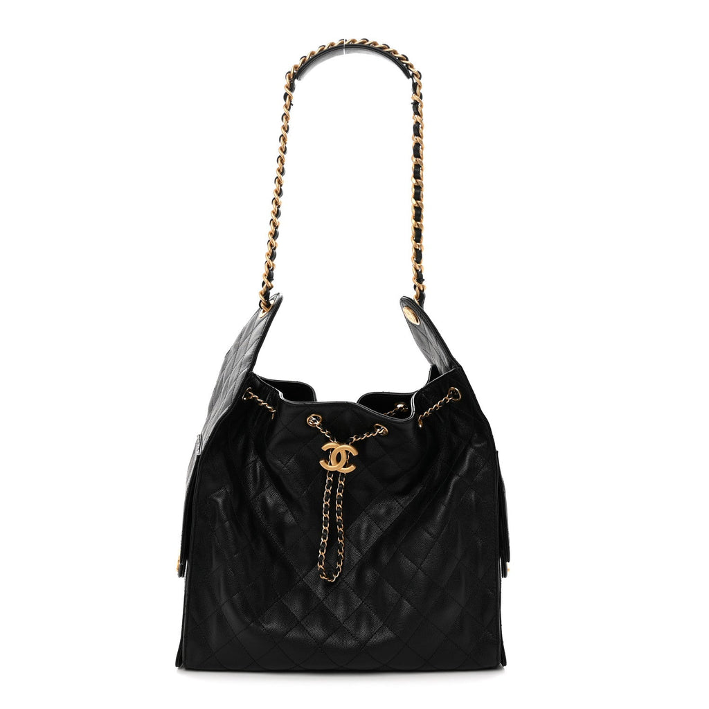Caviar Quilted Medium Chanel 25 Handbag Black