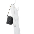 Caviar Drawstring Bucket Shoulder Bag Black