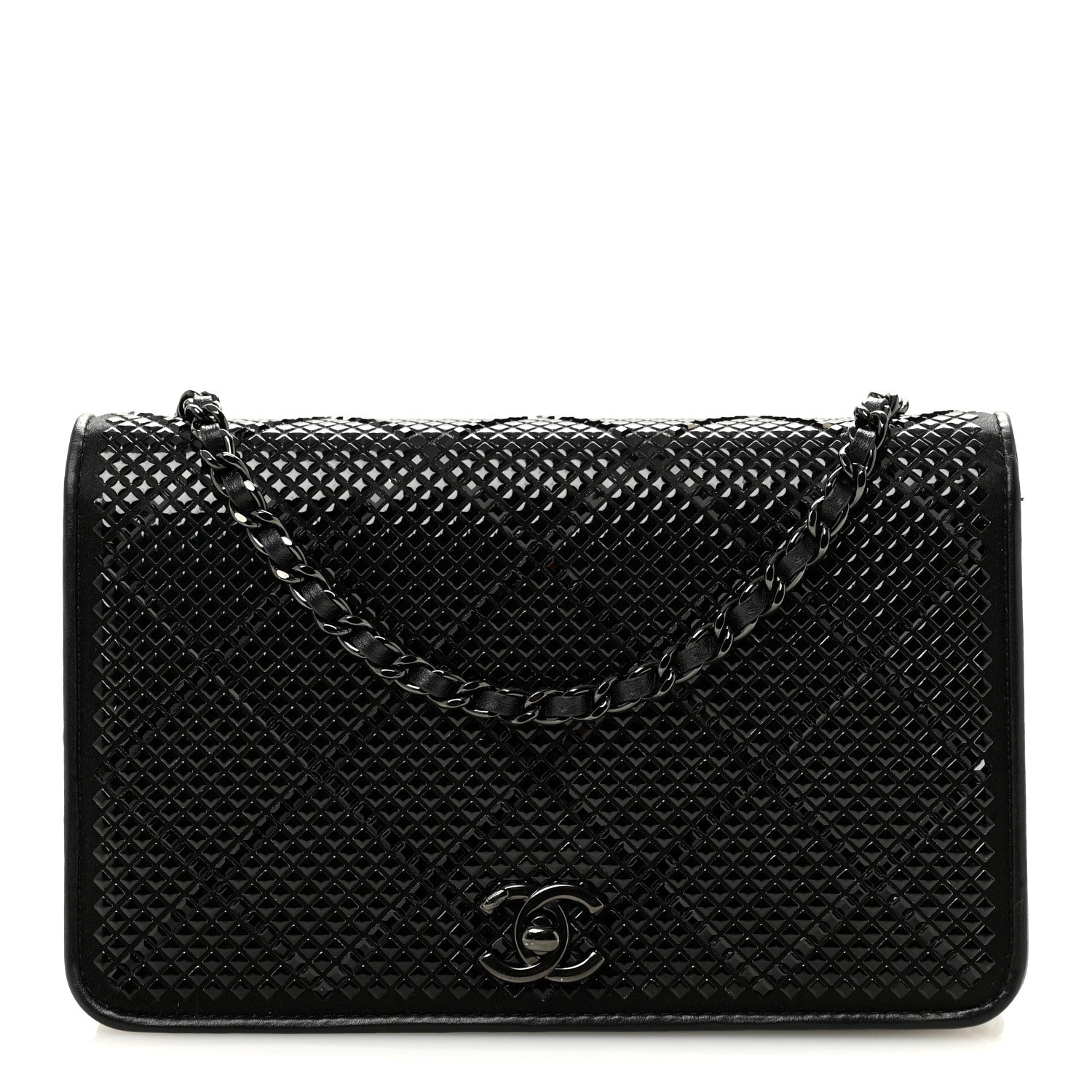 Lambskin Studded Wallet On Chain WOC Black