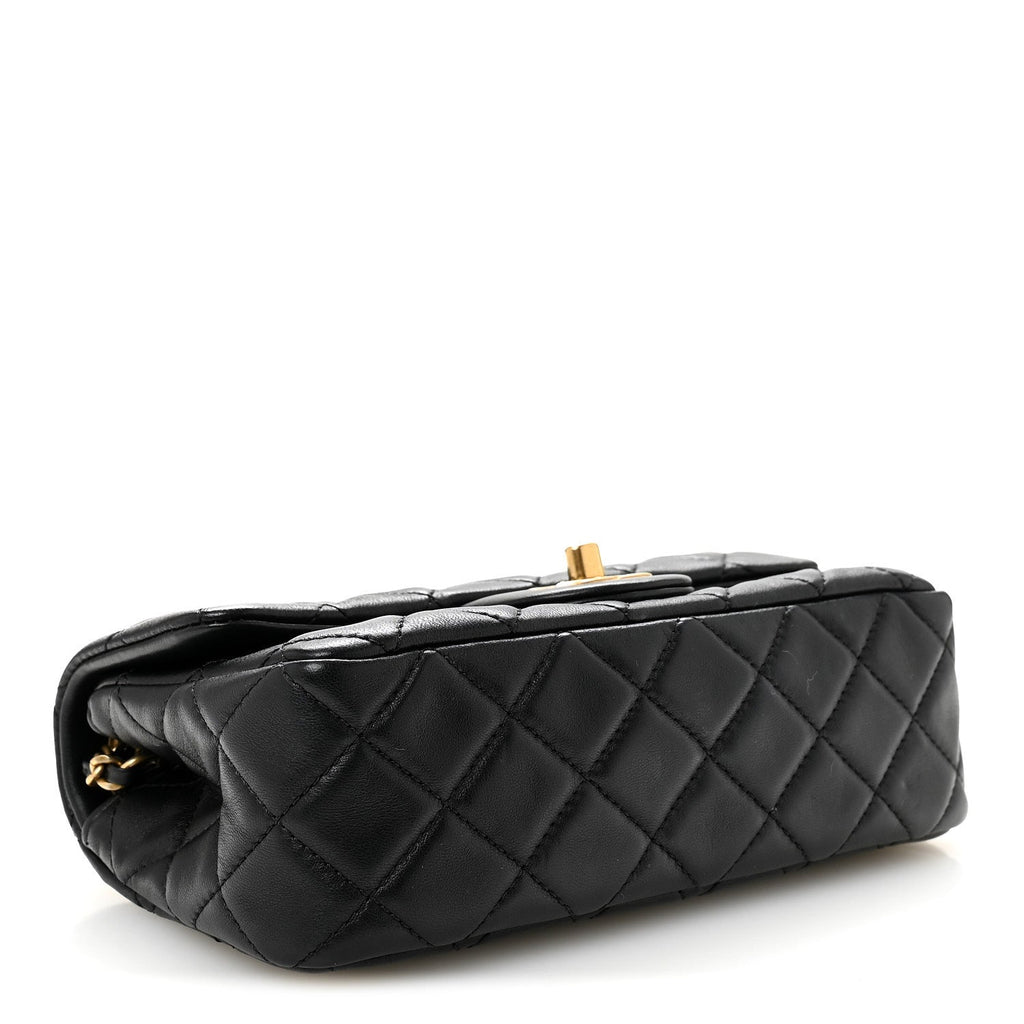 Lambskin Quilted Mini Rectangular Pearl Crush Flap Black