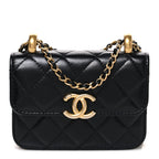 Calfskin Quilted Perfect Fit Coin Purse With Chain Black