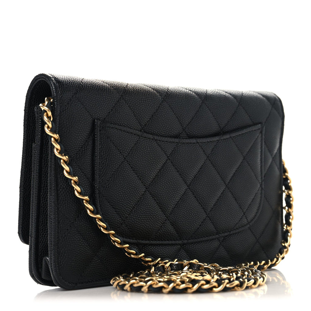Caviar Quilted Enamel Coco Casino Wallet On Chain WOC Black