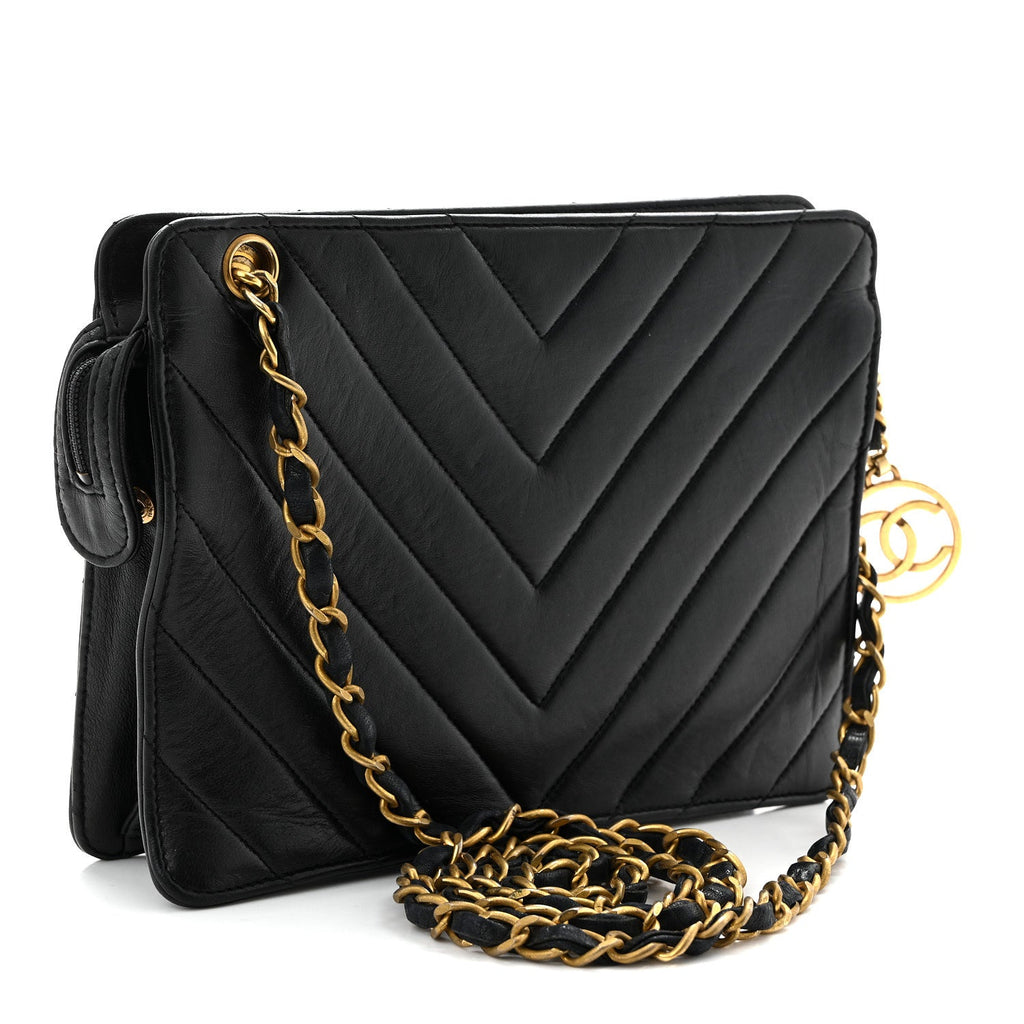 Lambskin Chevron Small Shoulder Bag Black