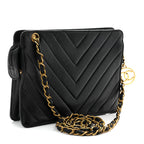 Lambskin Chevron Small Shoulder Bag Black