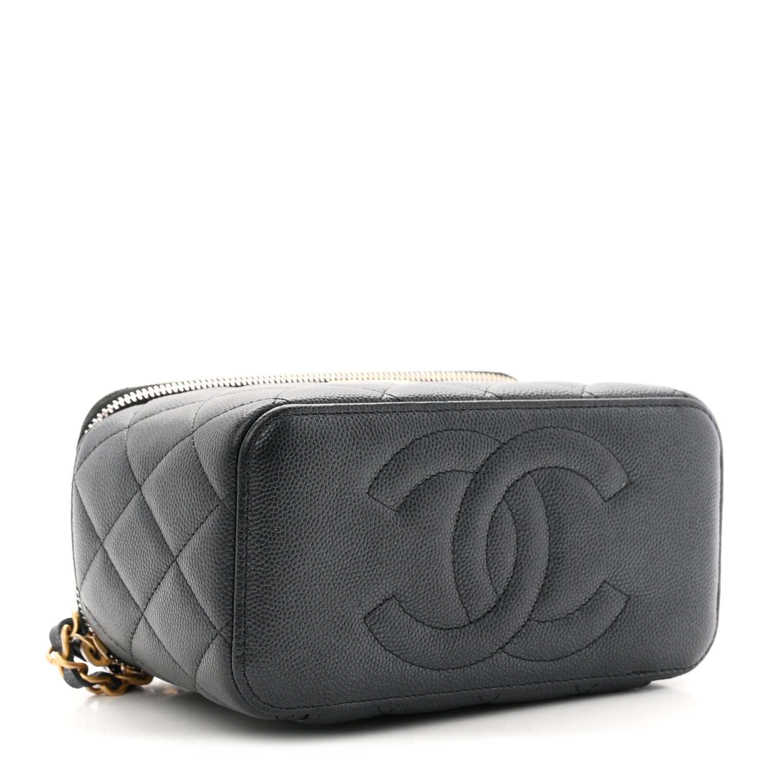 Pearly Caviar Quilted Fit For You Small Vanity Case With Chain Black