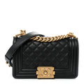 Calfskin Quilted Small Boy Flap Black