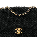 Raffia Crochet Paris Greece Medium Flap Bag Black