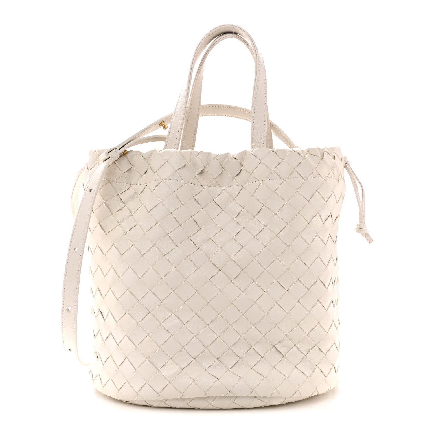 Calfskin Intrecciato Small Castello Bucket Bag White