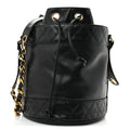 Caviar Drawstring Bucket Shoulder Bag Black