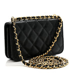 Caviar Quilted Pocket Twins Clutch With Chain Black