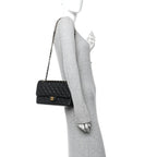 Caviar Quilted Medium Double Flap Black