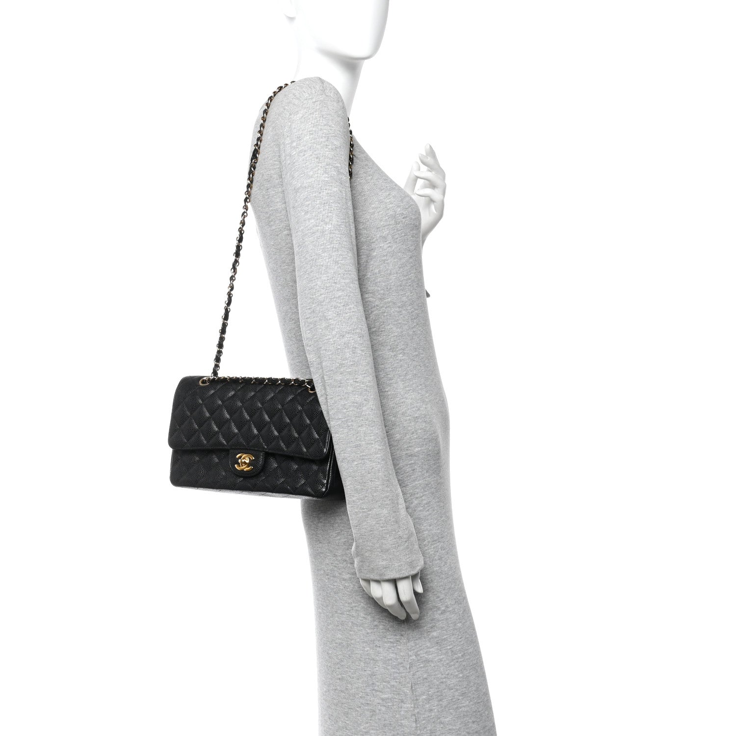 Caviar Quilted Medium Double Flap Black