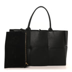 Grained Calfskin Maxi Intrecciato Medium Arco Tote Black