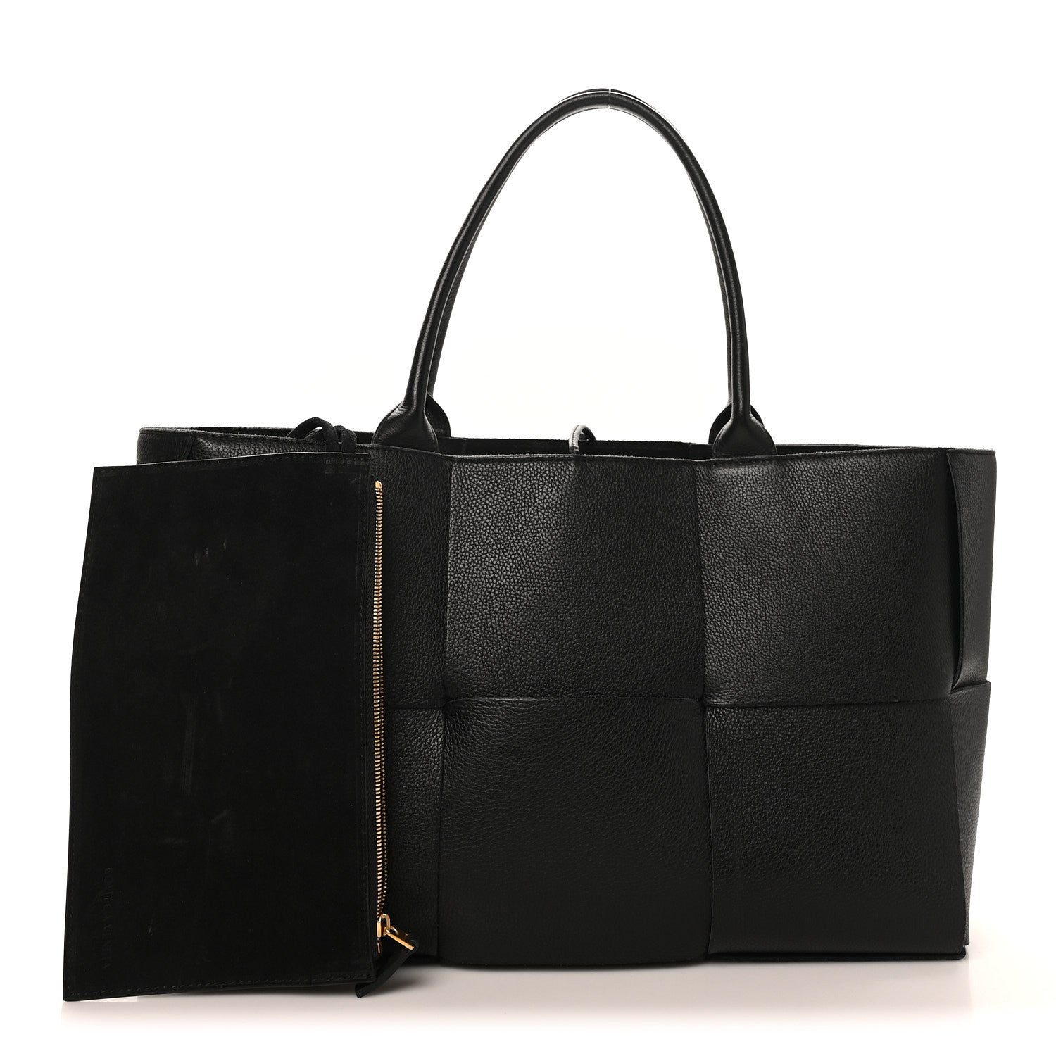 Grained Calfskin Maxi Intrecciato Medium Arco Tote Black