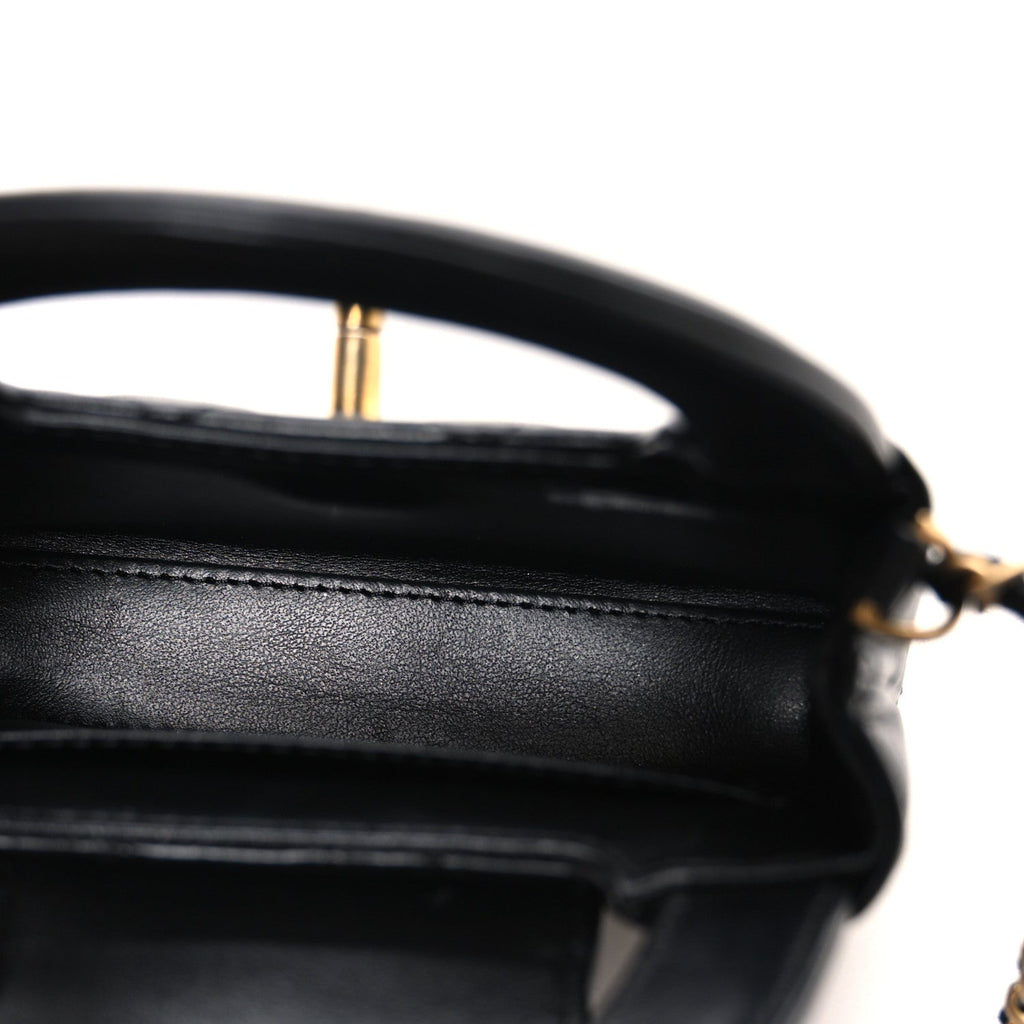 Shiny Aged Calfskin Quilted Mini Nano Kelly Shopper Black
