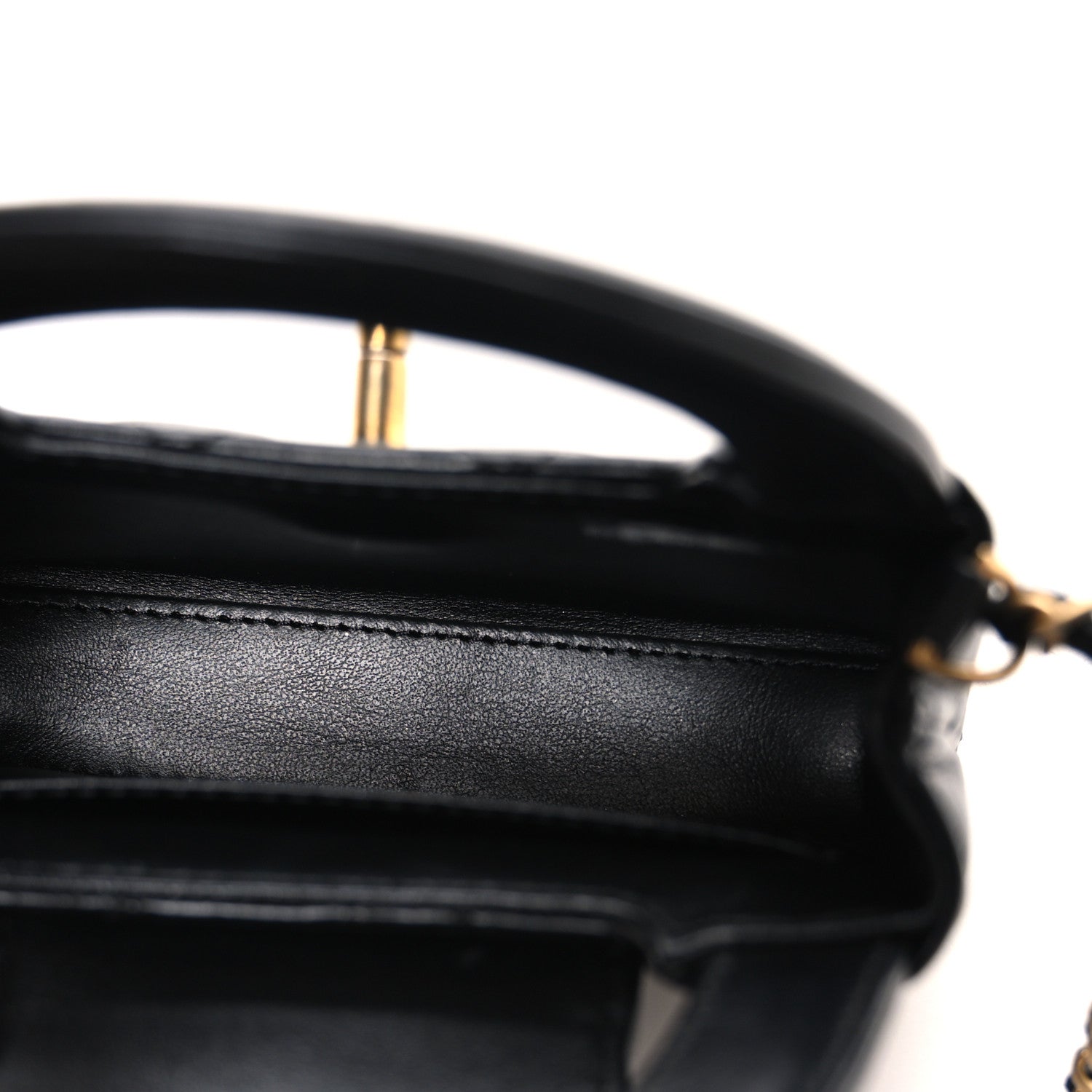 Shiny Aged Calfskin Quilted Mini Nano Kelly Shopper Black