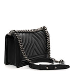 Calfskin Chevron Quilted Medium Boy Flap Black