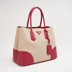 Parada Beige and Red Canapa Saffiano Double Bag