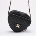 Chanel Black Lambskin Quilted CC in Love Heart Clutch with Chain 2022