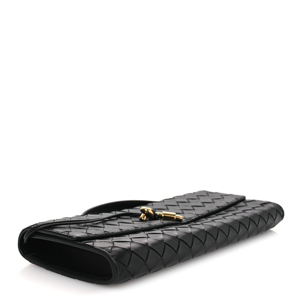 Nappa Intrecciato Long Andiamo Top Handle Clutch Black