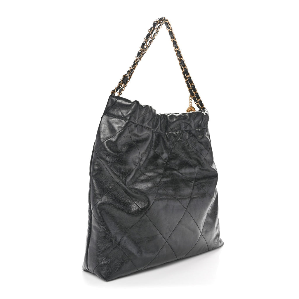 Shiny Calfskin Quilted Chanel 22 Black
