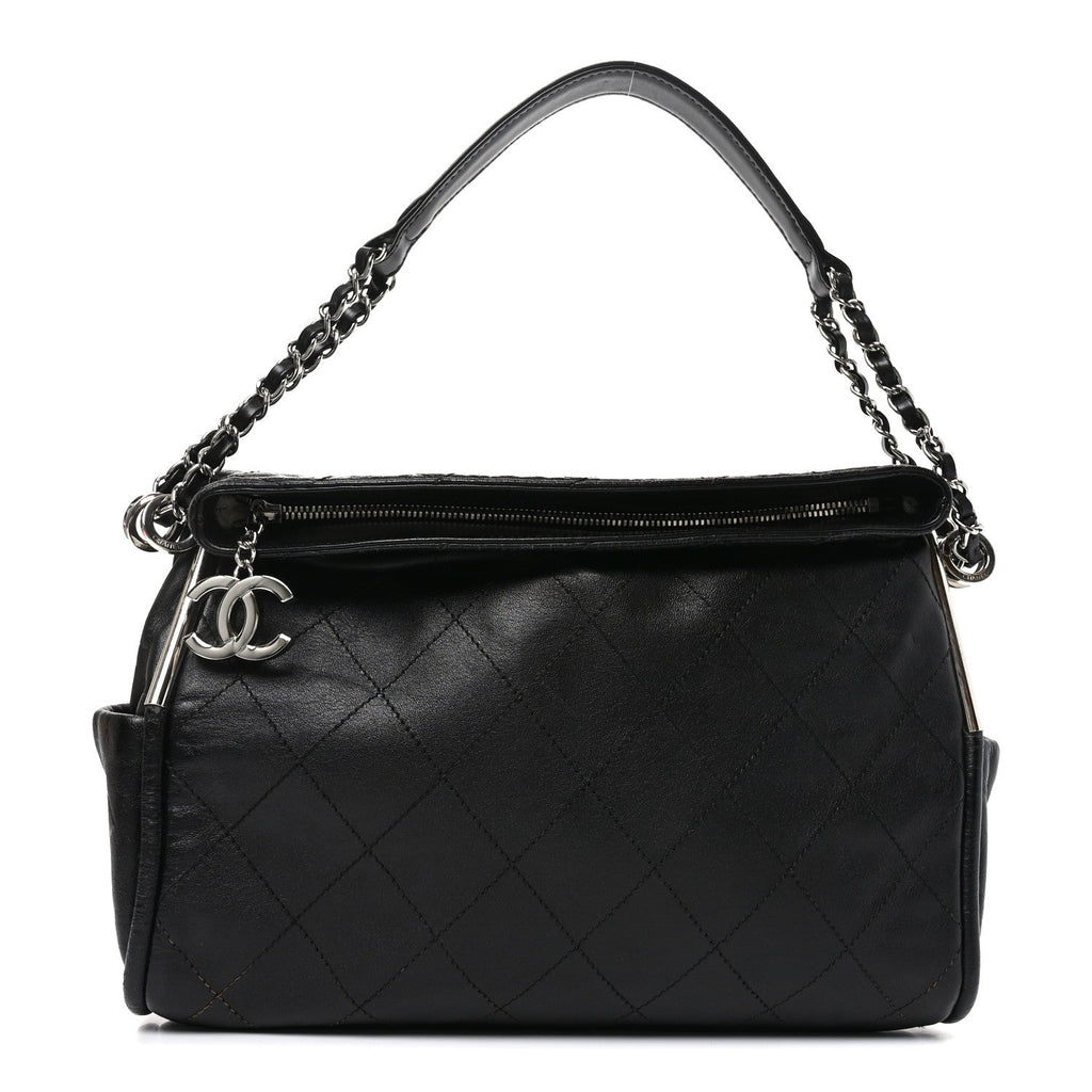 Lambskin Stitched Medium Ultimate Soft Tote Black