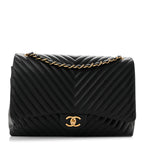 Lambskin Chevron Quilted Maxi Double Flap Black