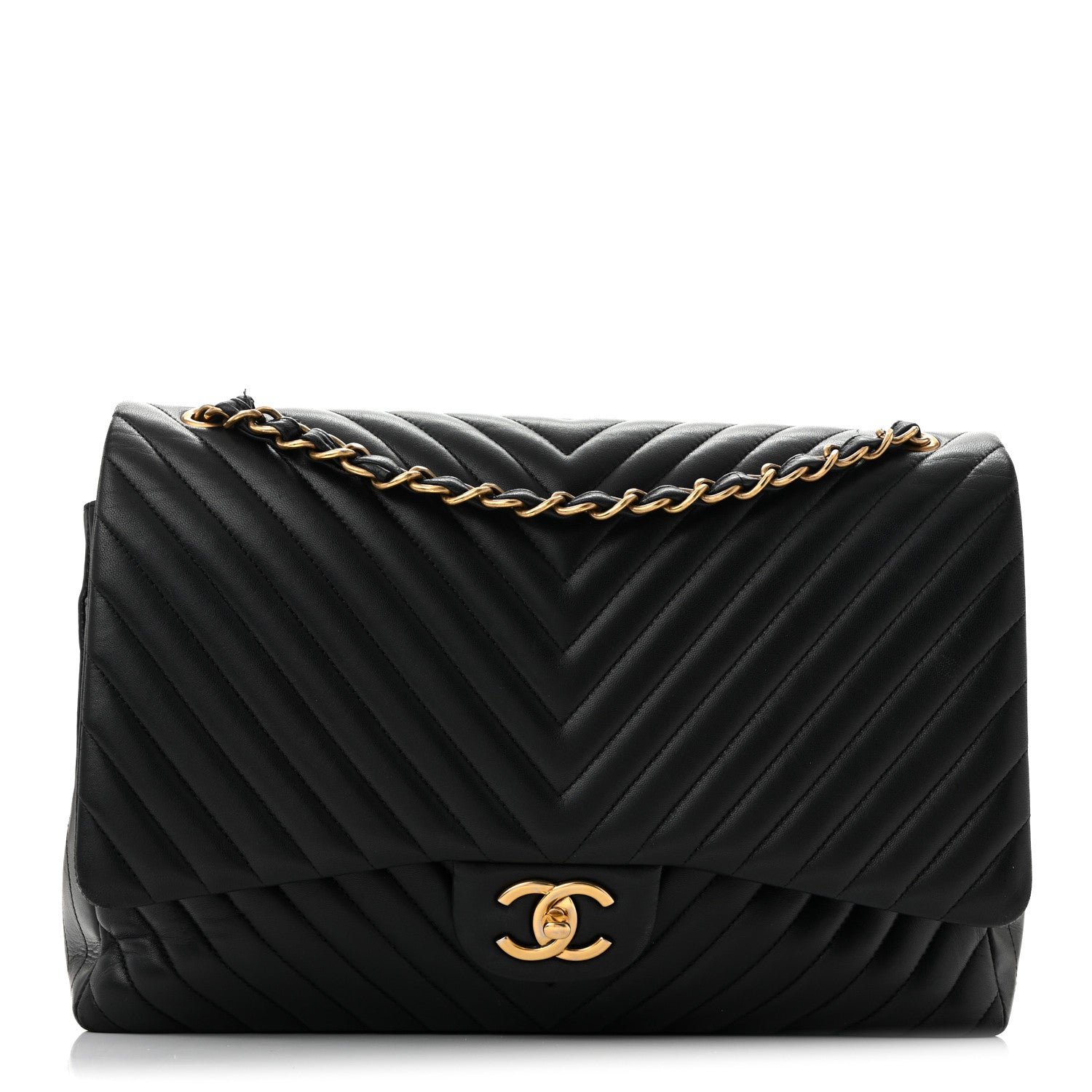Lambskin Chevron Quilted Maxi Double Flap Black