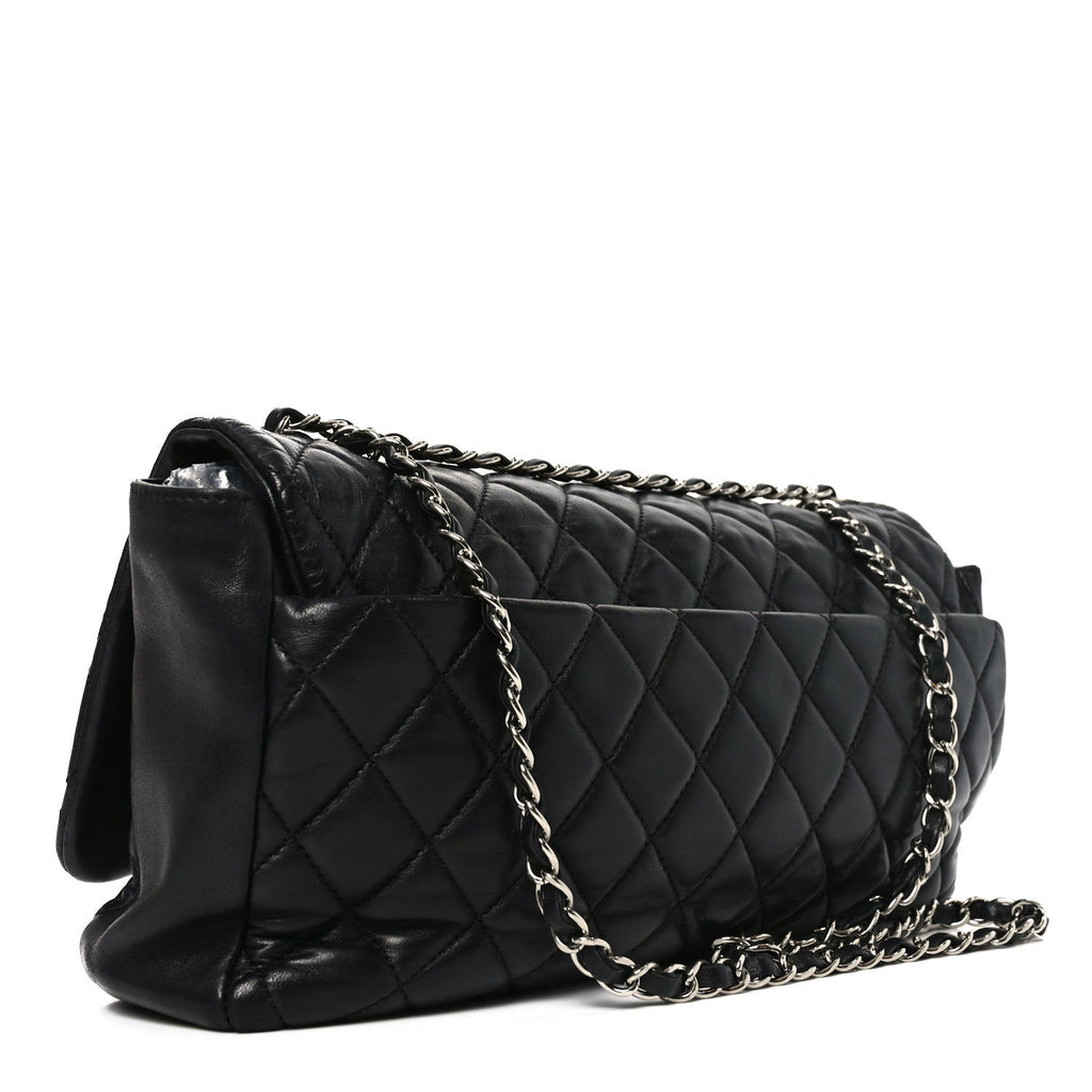 Lambskin Quilted Jumbo Coco Rain Flap Black