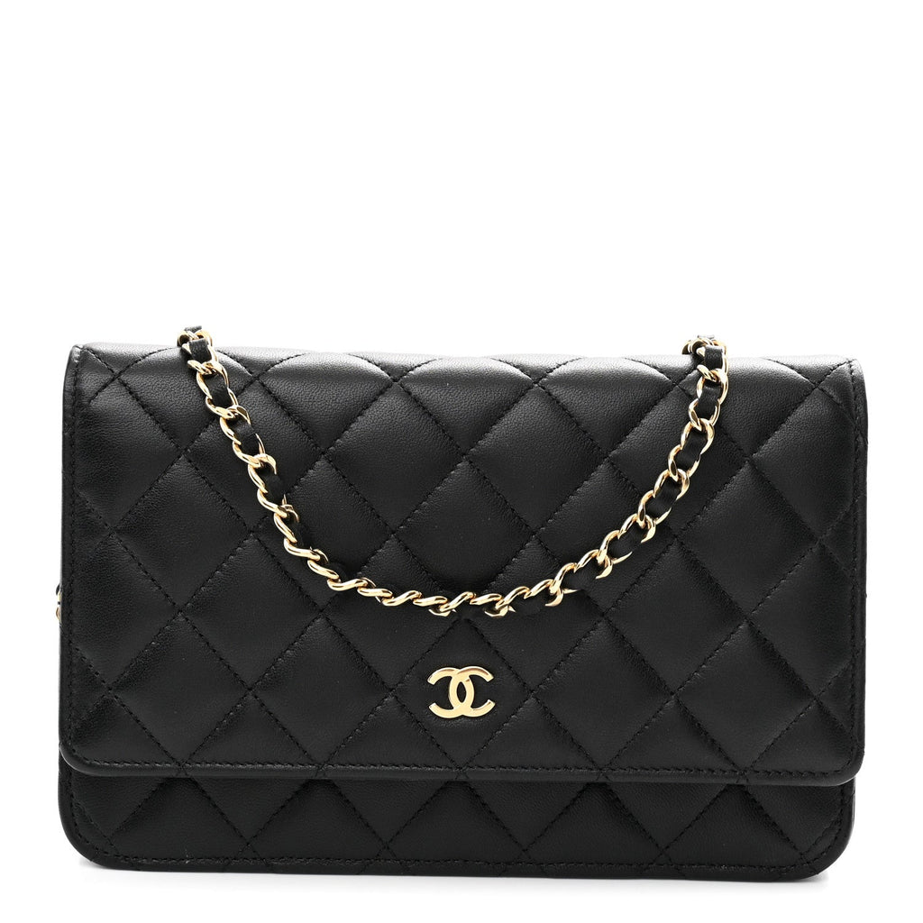 Lambskin Quilted Wallet On Chain WOC Black