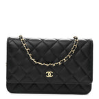 Lambskin Quilted Wallet On Chain WOC Black