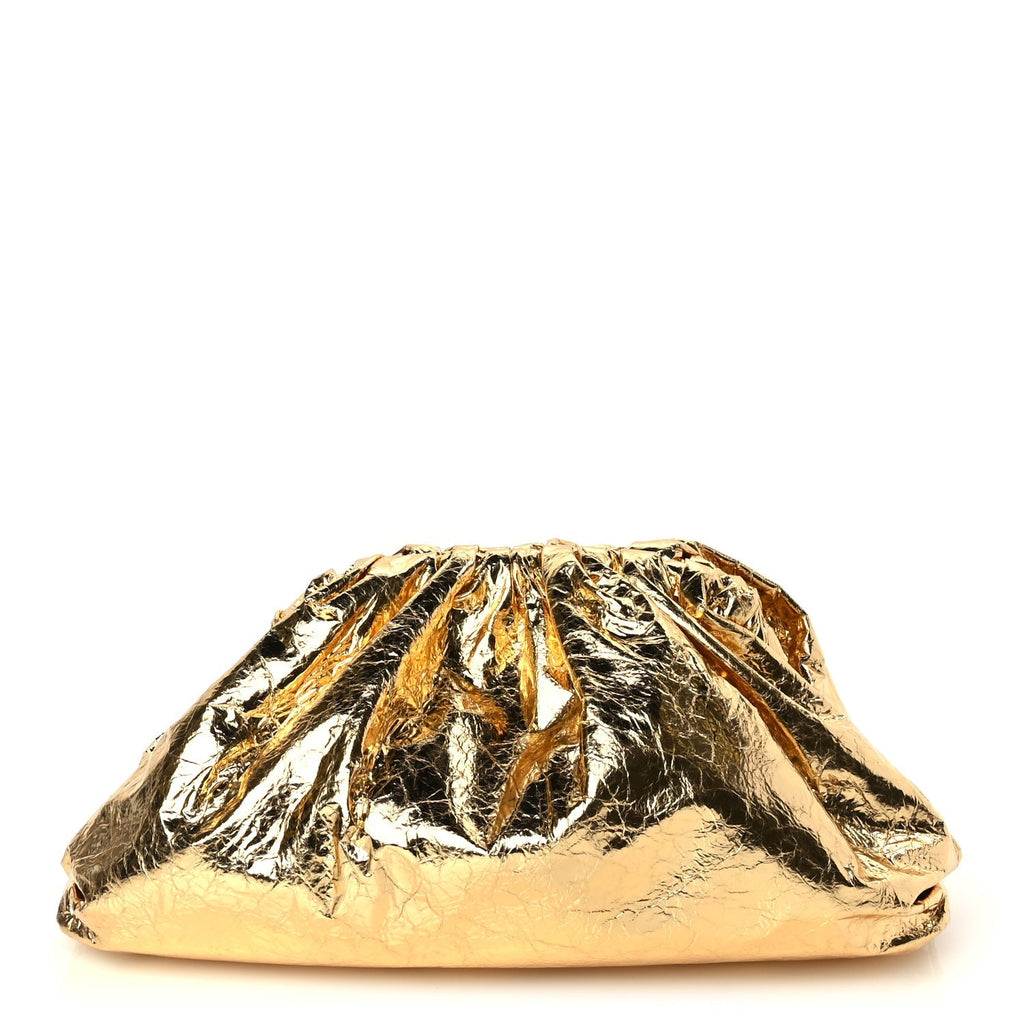Metallic Crinkled Lambskin The Pouch Oversized Clutch Oro