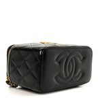 Shiny Lambskin Quilted CC Links Small Vanity Case With Chain Black