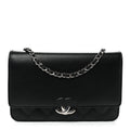 Grained Calfskin Quilted CC Box Wallet On Chain WOC Black