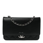 Grained Calfskin Quilted CC Box Wallet On Chain WOC Black