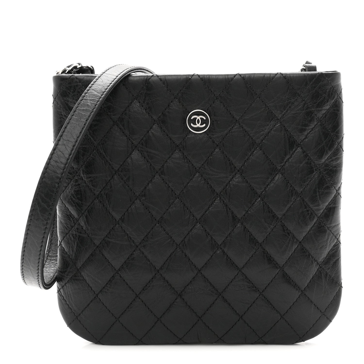 Aged Calfskin Quilted Crossbody Bag Black