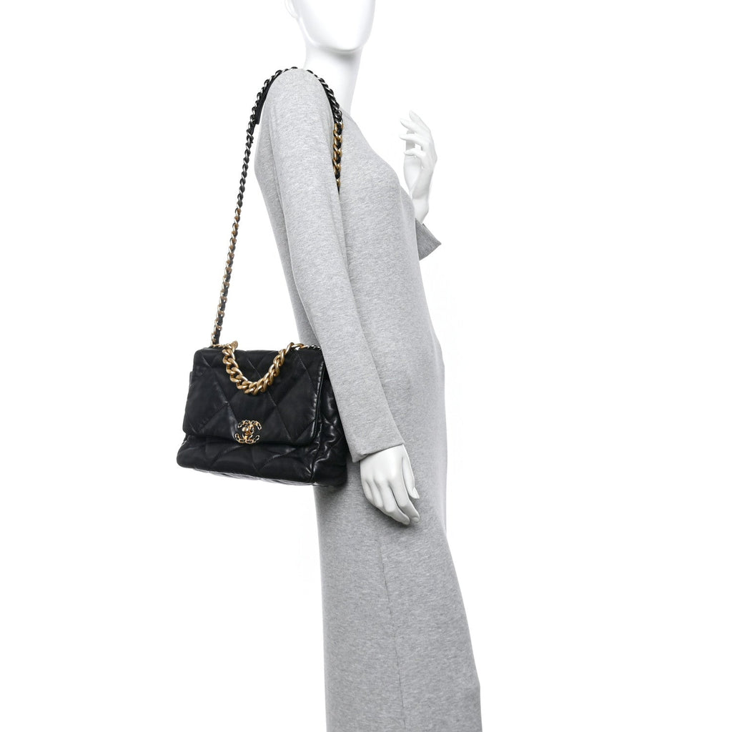 Lambskin Quilted Large Chanel 19 Flap Black