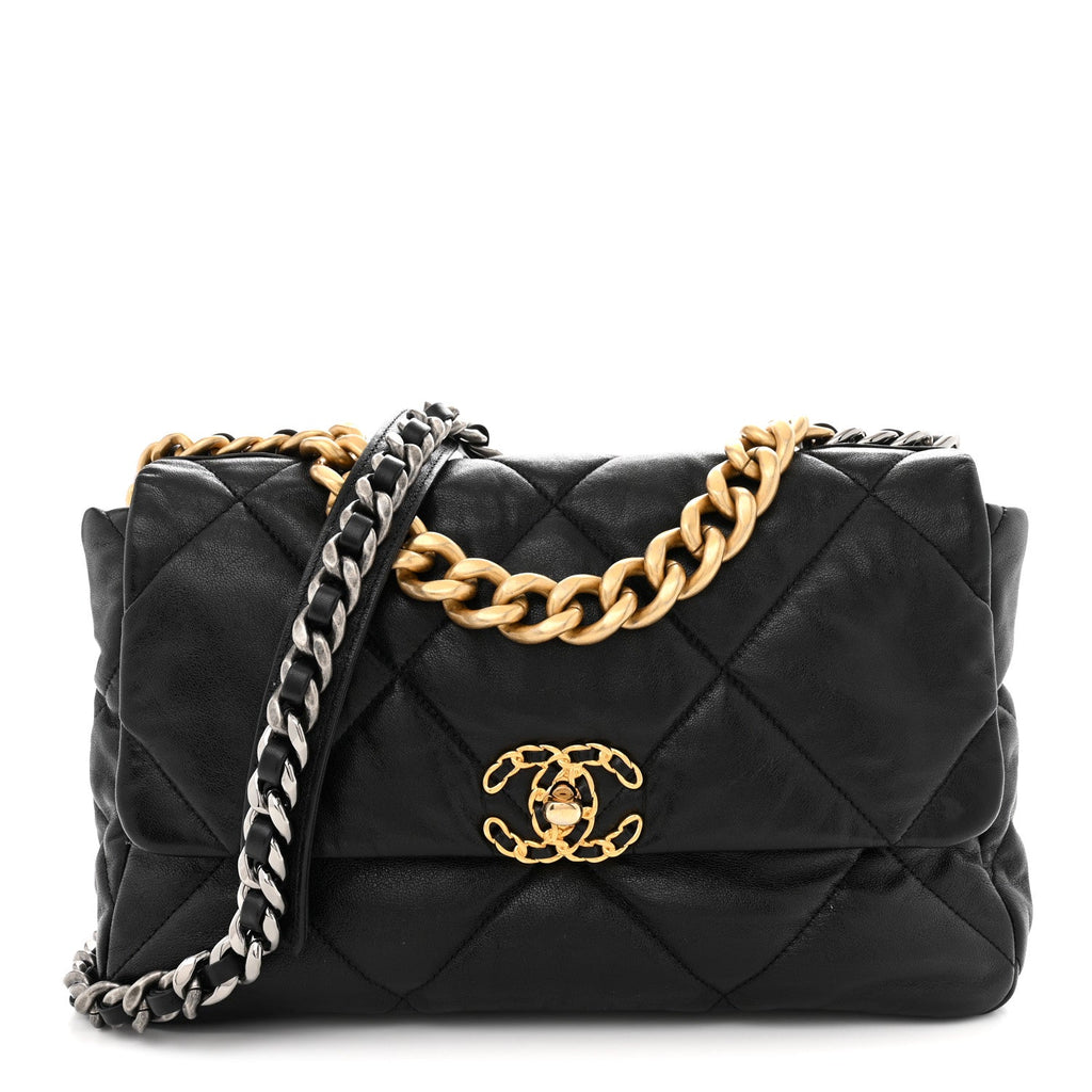 Goatskin Quilted Large Chanel 19 Flap Black