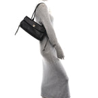 Grained Calfskin Stitched Urban Essentials Small Shopping Bag Black
