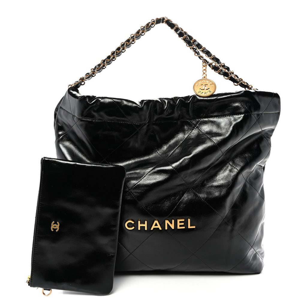 Shiny Calfskin Quilted Chanel 22 Black