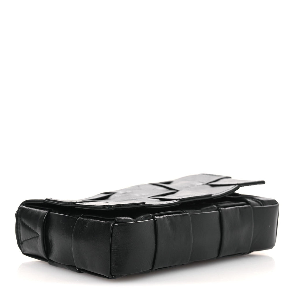 Paper Calfskin Maxi Intrecciato Small Cassette Crossbody Bag Black