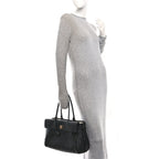 Grained Calfskin Stitched Urban Essentials Large Shopping Bag Black