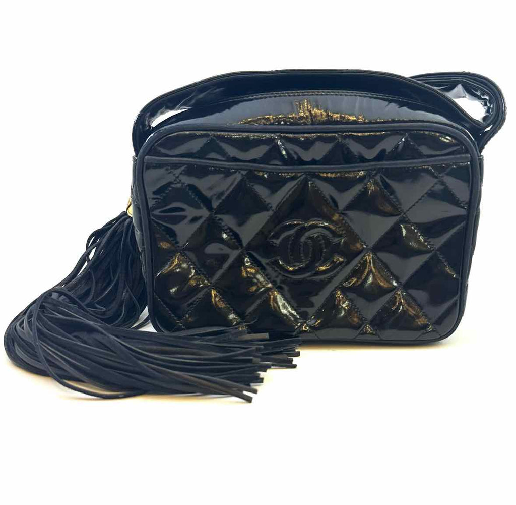 CHANEL Black Patent Leather Quilted Handbag
